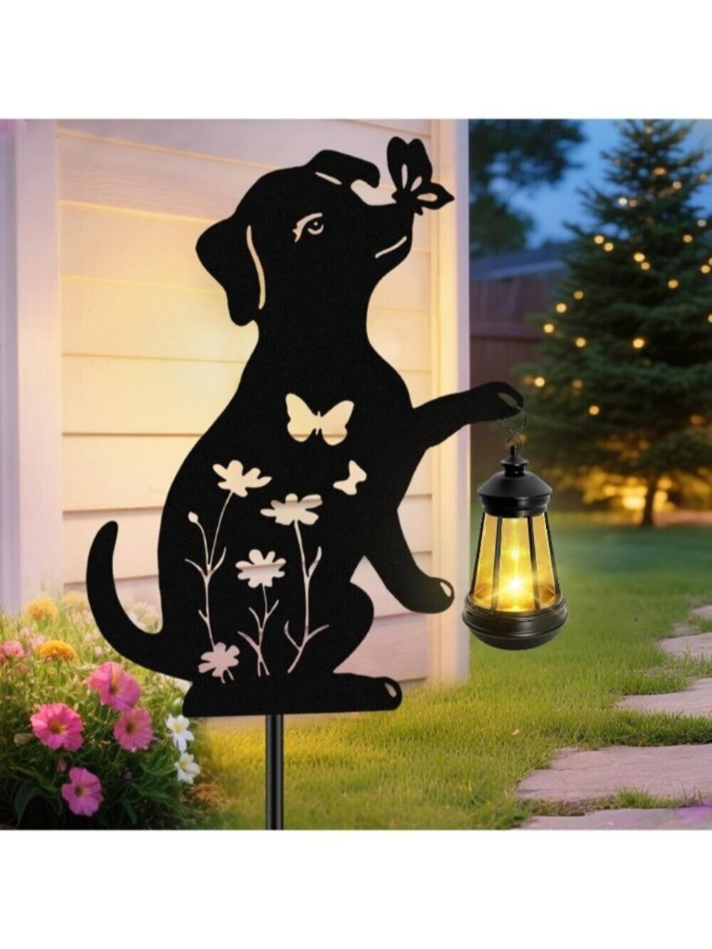 Dog  Hanging Lantern Outdoor 1 Pack Black Dog Solar Lights Waterproof Ornaments